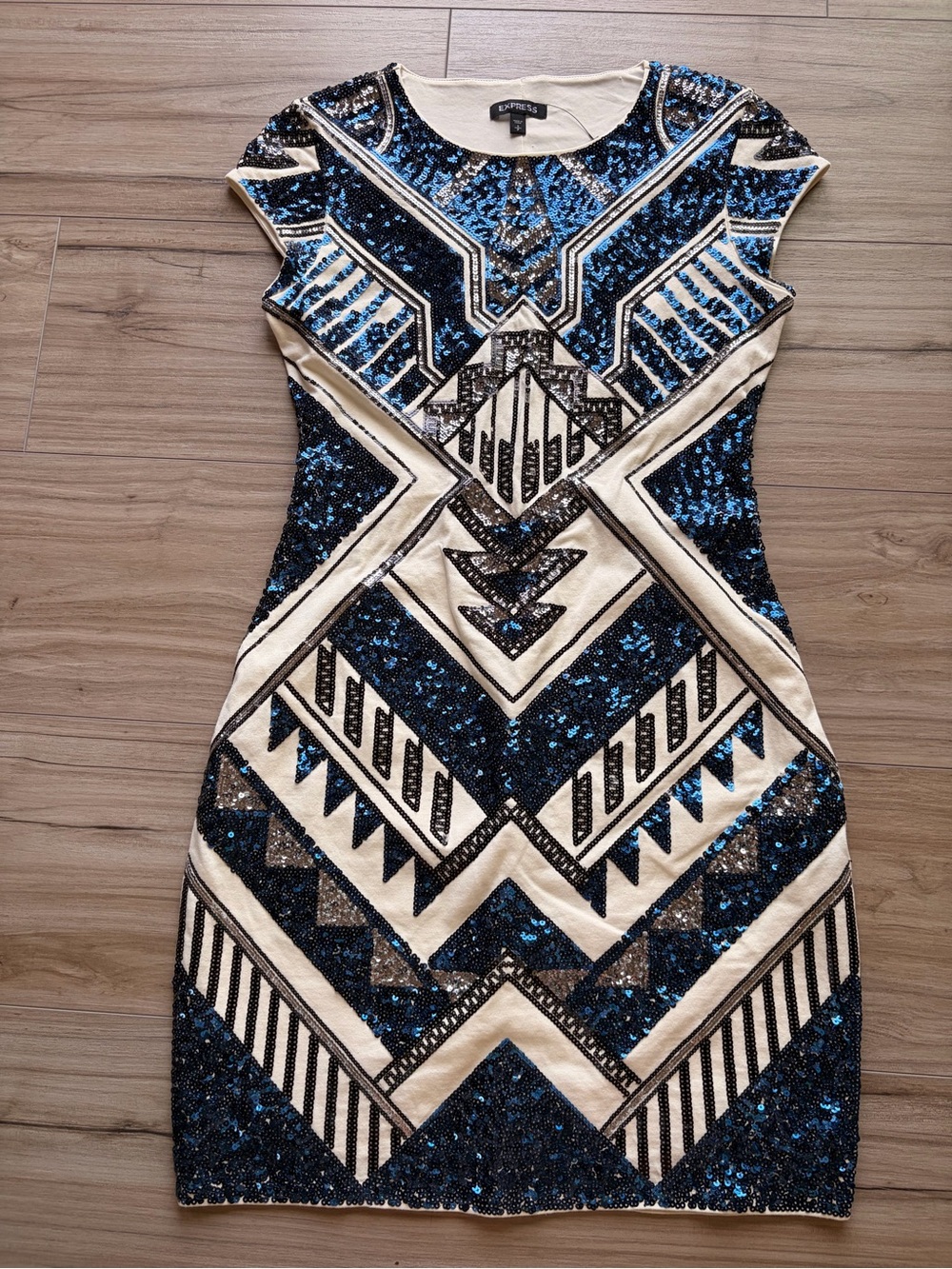 Express Blue Sequin Art Deco Cocktail Dress Size Small